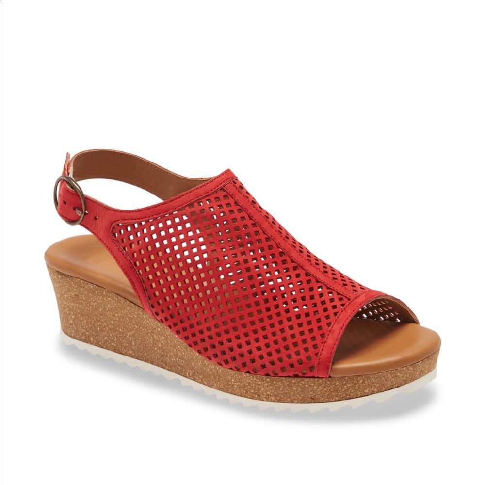 Red Perforated Wedge Sandal - Women